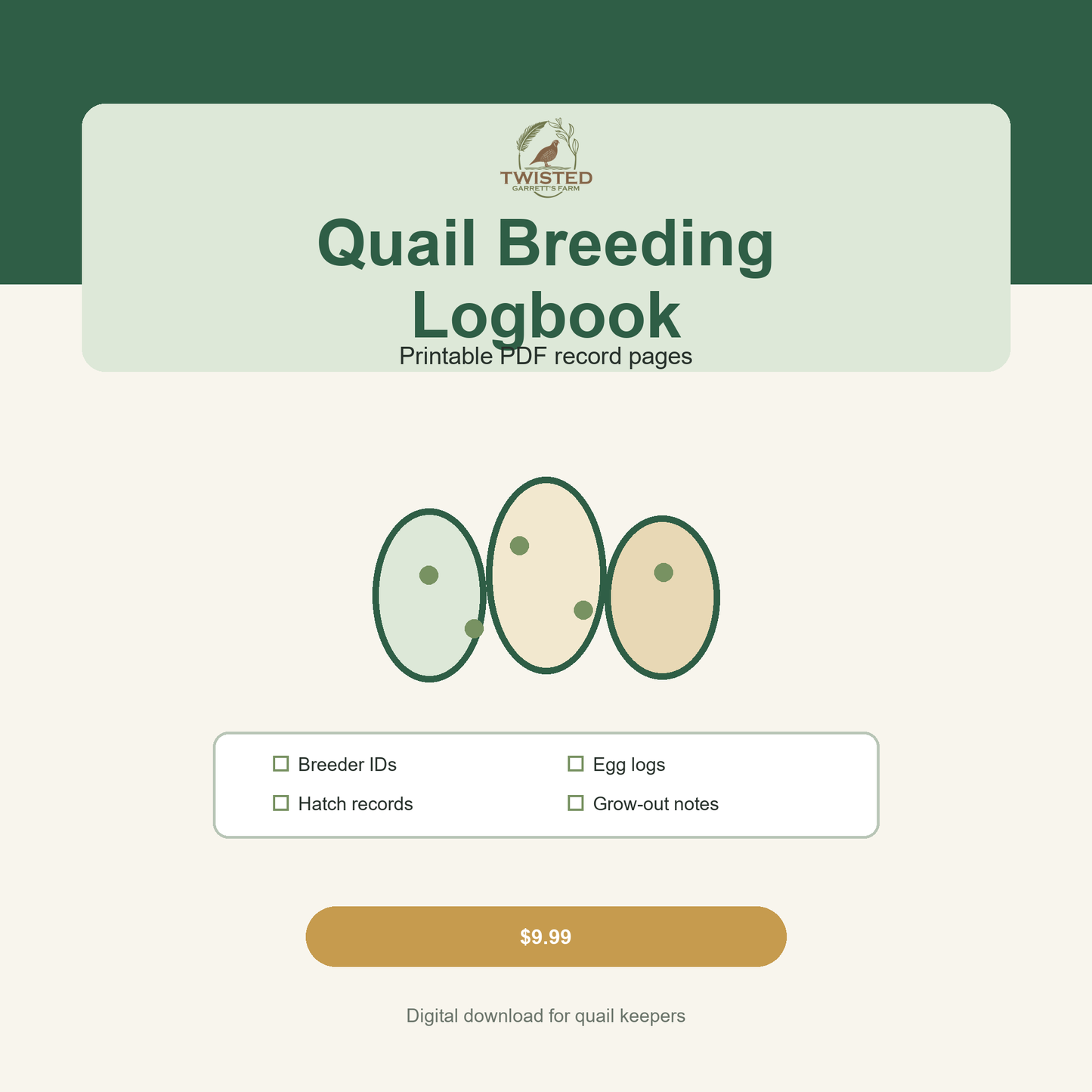 Quail Breeding Logbook – Printable PDF
