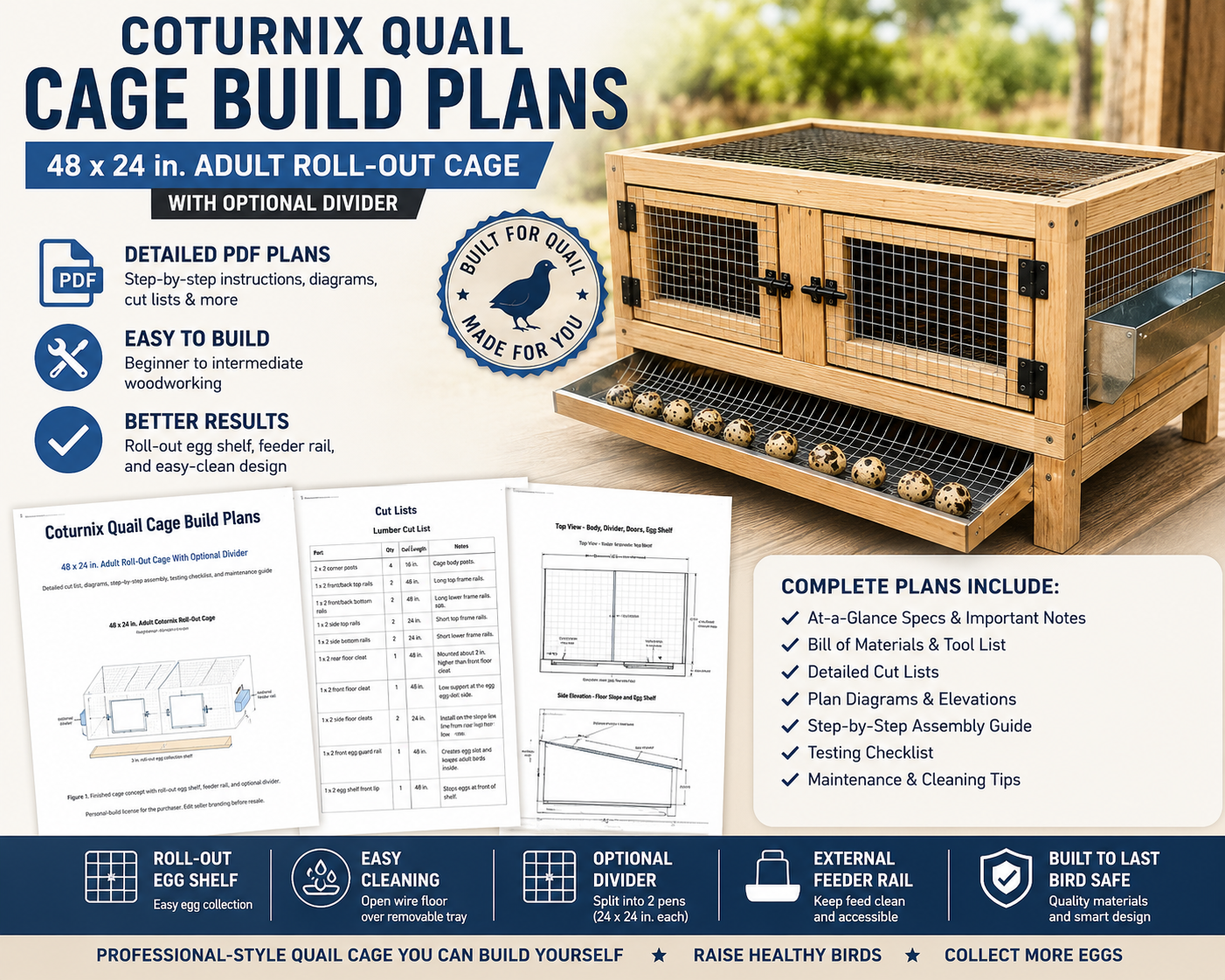 48x24 Coturnix Quail Roll-Out Cage Build Plans (Digital PDF Download)